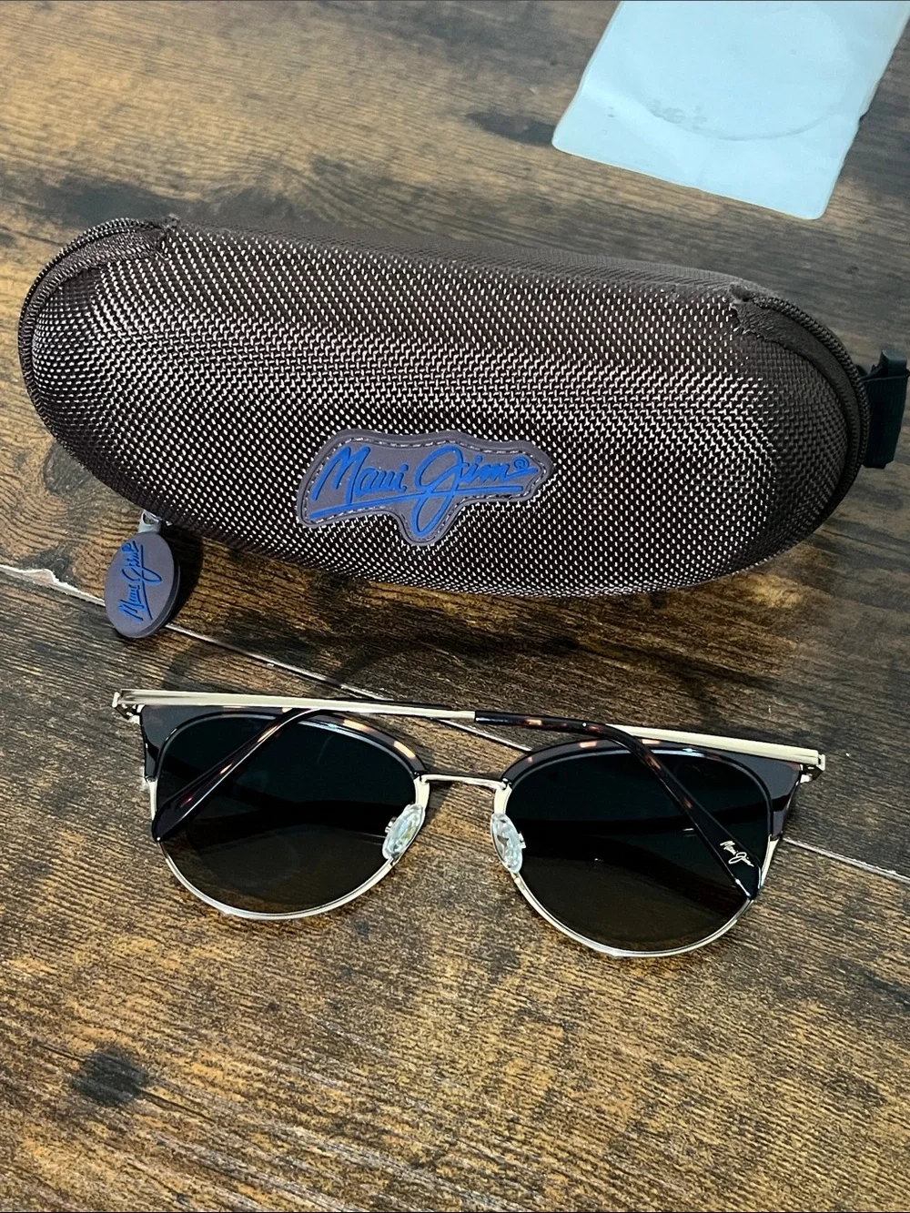 Maui Jim MJ330-10 55[]18 Tortoise & Gold Half-Rim Sunglasses with Black Lenses